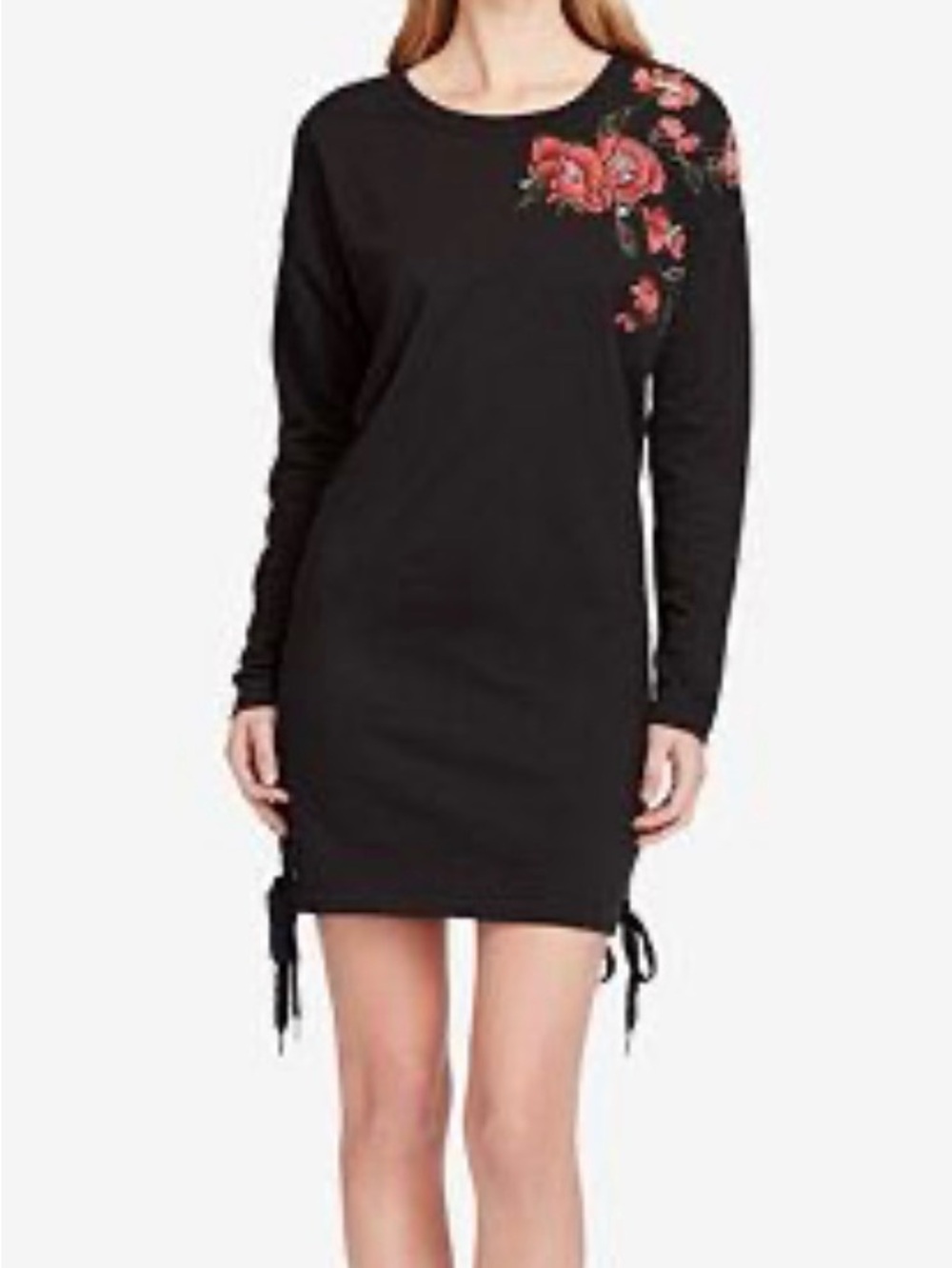 Jessica Simpson Brunetta Black Embroidered Sweatshirt Dress Large
